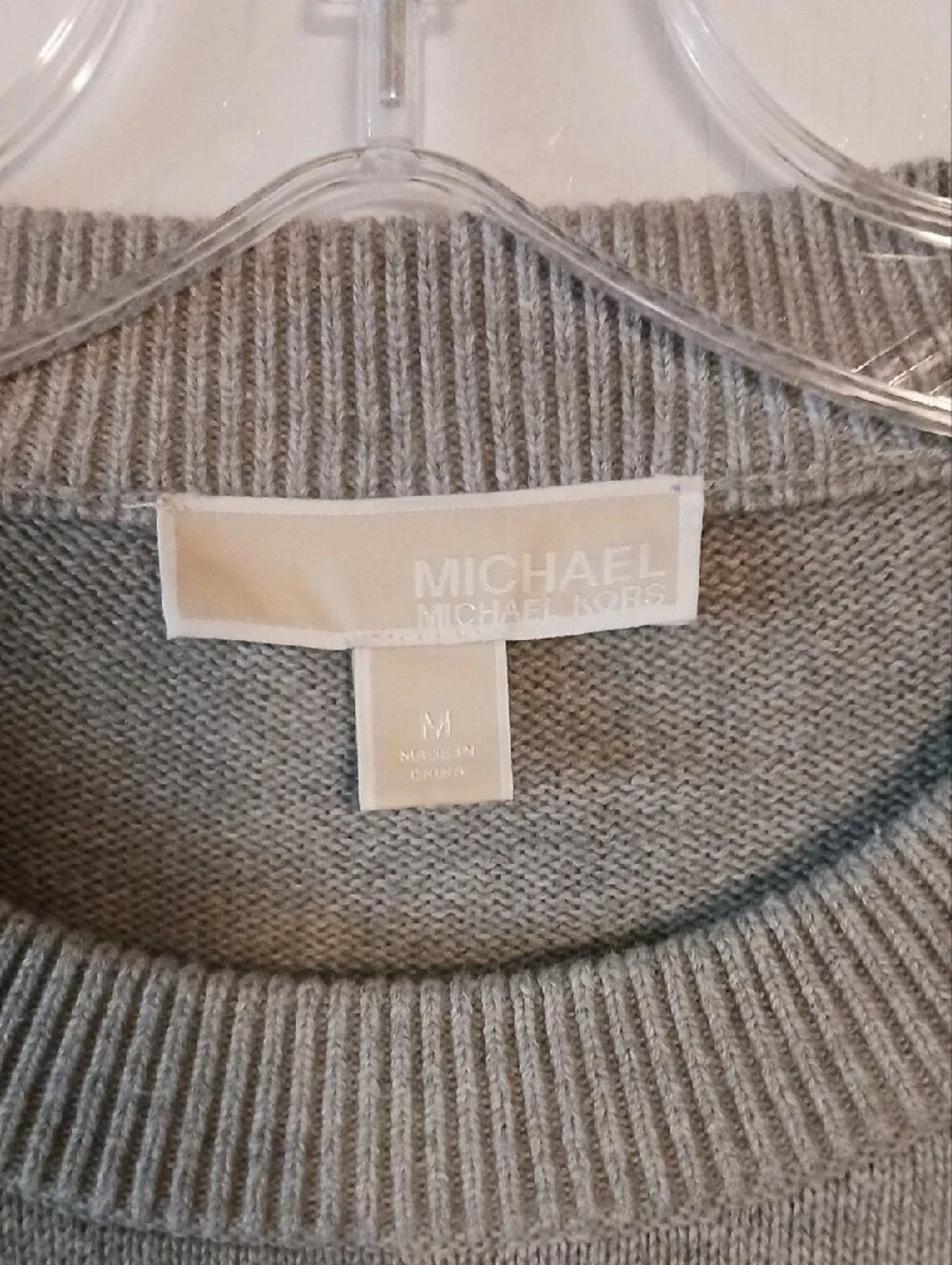 Michael Kors Light Gray Crewneck Sweater with Cable-Sleeve Detail